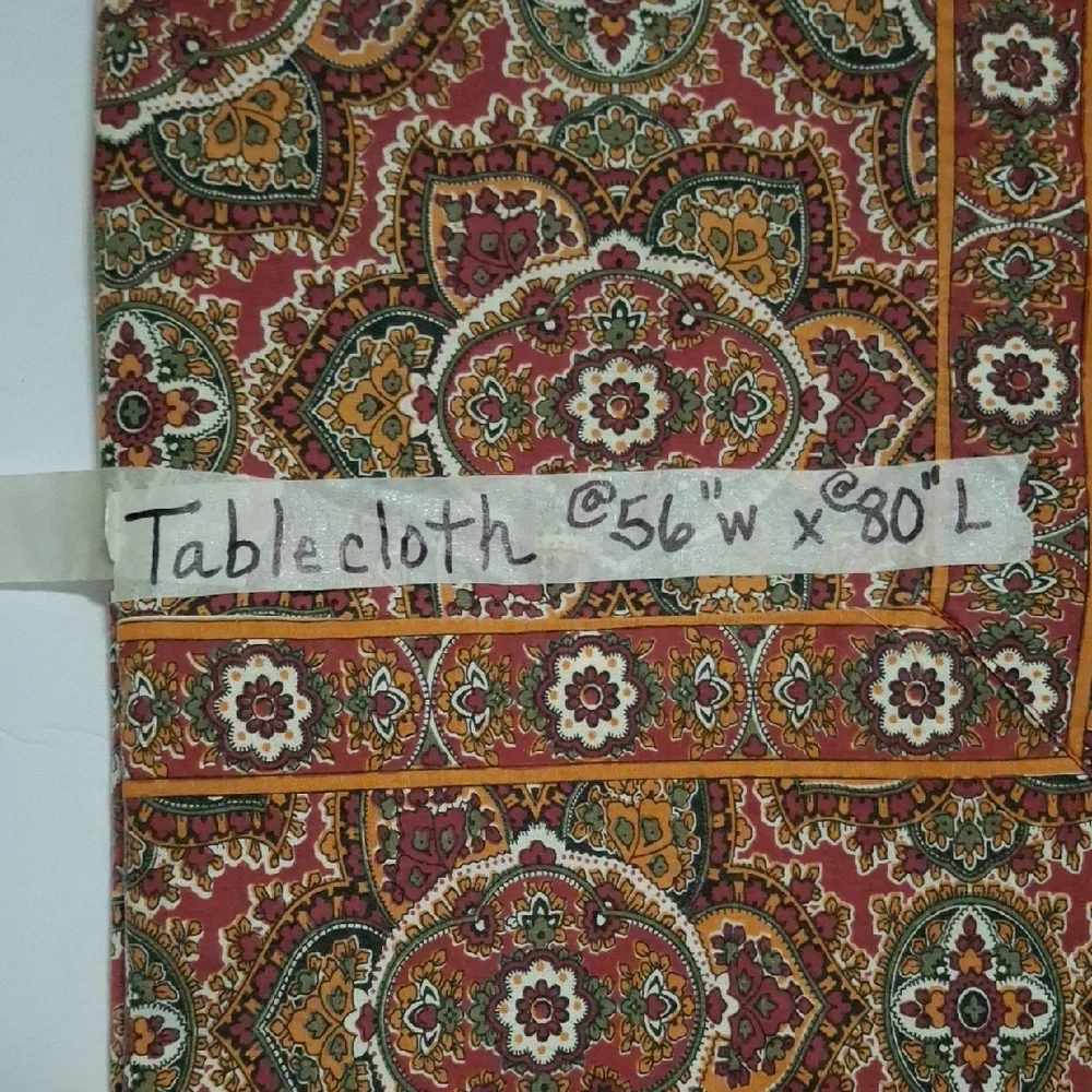 April Cornell Red, Gold and Green Floral Medallion Tablecloth